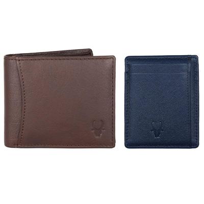 Brown Leather Men's Wallet and Blue Safiano Card Case