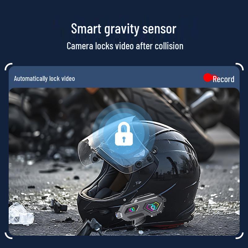 Multifunctional Bluetooth Motorcycle Helmet Headset with 600m Intercom, HD Video Recording, Photography, and Long Battery Life.