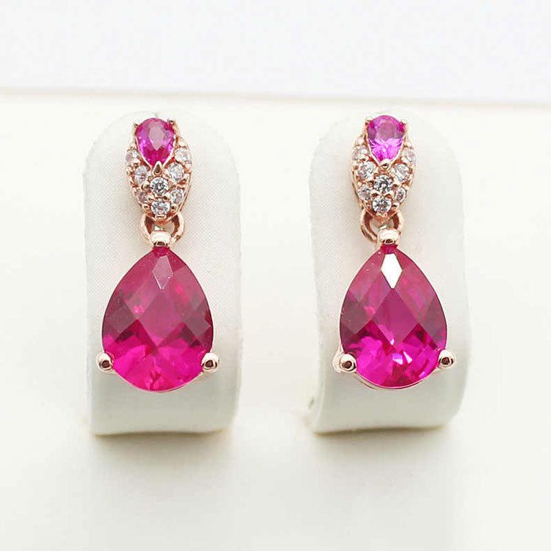 Exquisite Russian 585 Purple Gold Inlaid With Water Droplets Egg Surface Redstone Plated Rose Gold Color Gold Versatile Light Luxury Stud Earrings