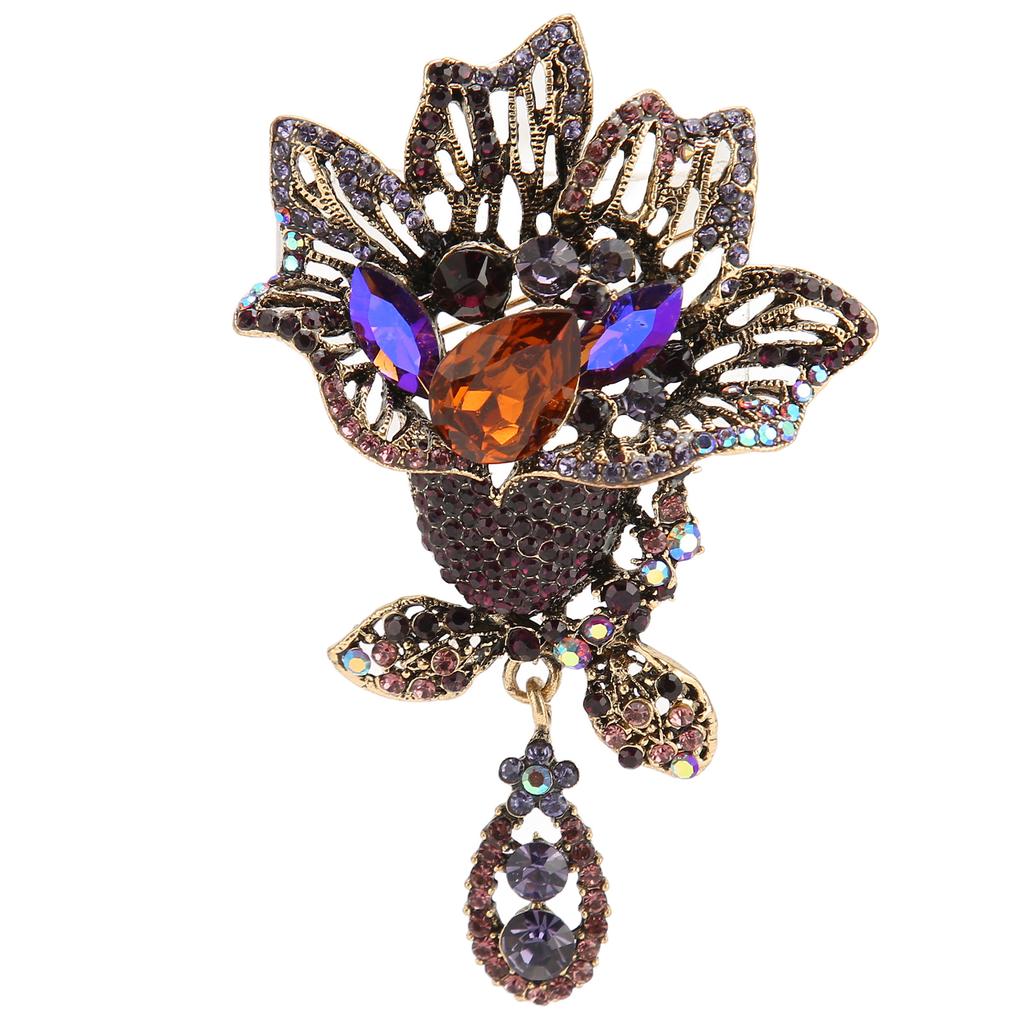 Flower Brooch Pin Elegant Exquisite Alloy Rhinestone Petal Brooch Pin for Wedding Party