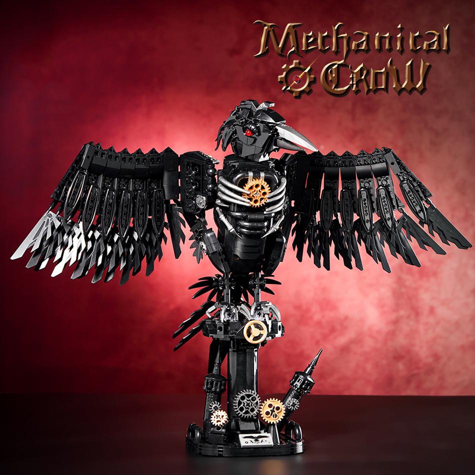 MOC Technical Gothic Mechanical Animals Dark Crow Model Building Blocks Assembly Bricks Toys Desktop Ornaments Kids Adults Gifts