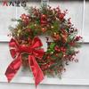 Mini Christmas Wreath With LED Lights Red Berries Eucalyptus Decor Holiday Home Door Wall