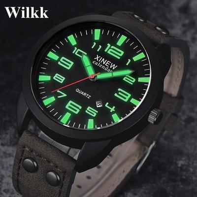 Wilkk Orologio da polso analogico al quarzo casual in pelle da uomo, orologi da lavoro, regali