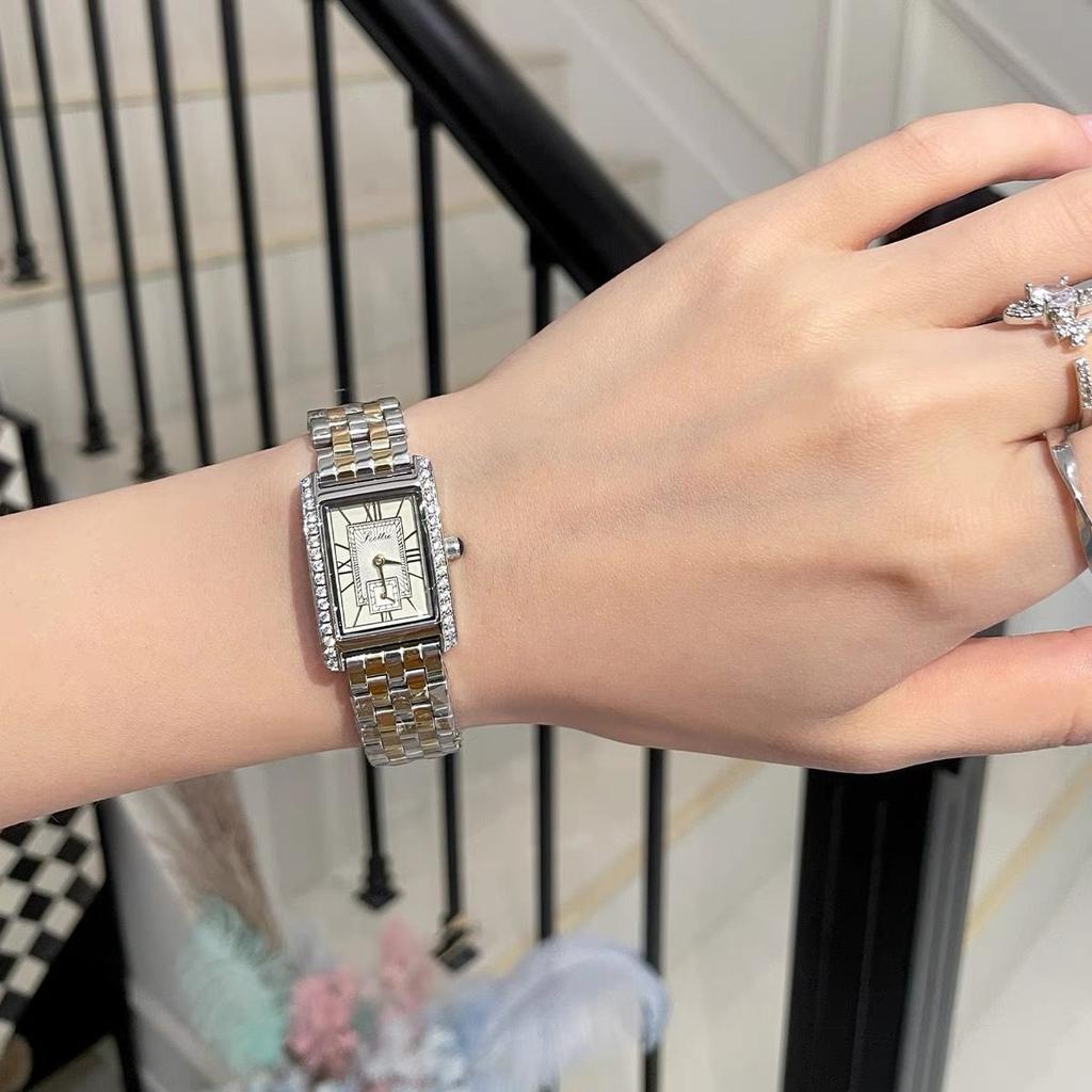 Manufacturer supplies scottie new square steel belt women's watch with diamond dial independent second hand belt watch 9655