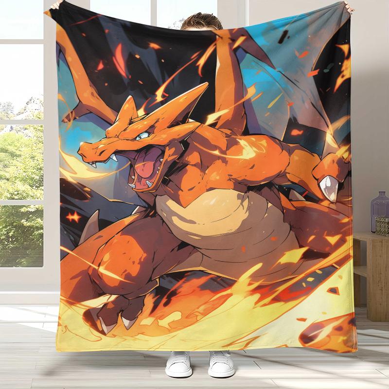 Charizard Charmander Pokemon Flannel Blanket,Ultra Soft Warm Plush Throw for Home Bedroom Bed Sofa Cover Office Camping Picnic