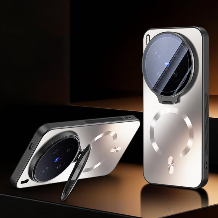 Ice Magnetic Straight Edge Lens Holder Shockproof Phone Case for vivo X200 Ultra, Heat Dissipation Wireless Charging Cover