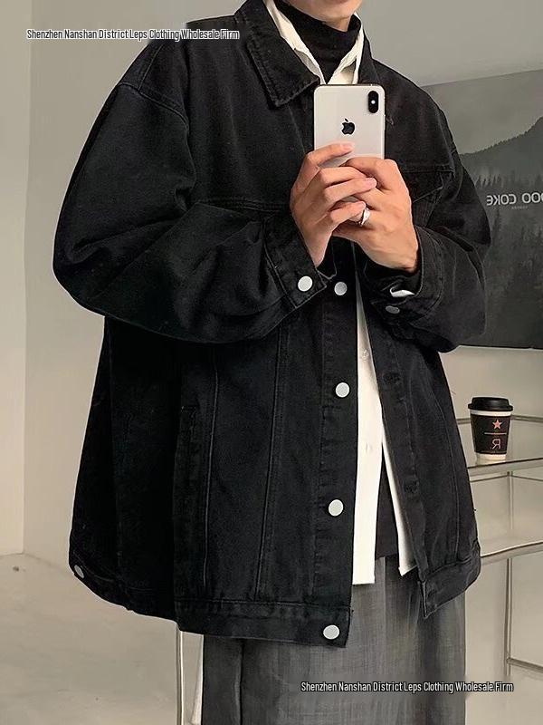 Veste en jean rétro pour homme - Streetwear décontracté Printemps/Automne, Col rabattu polyvalent, Style workwear élégant.