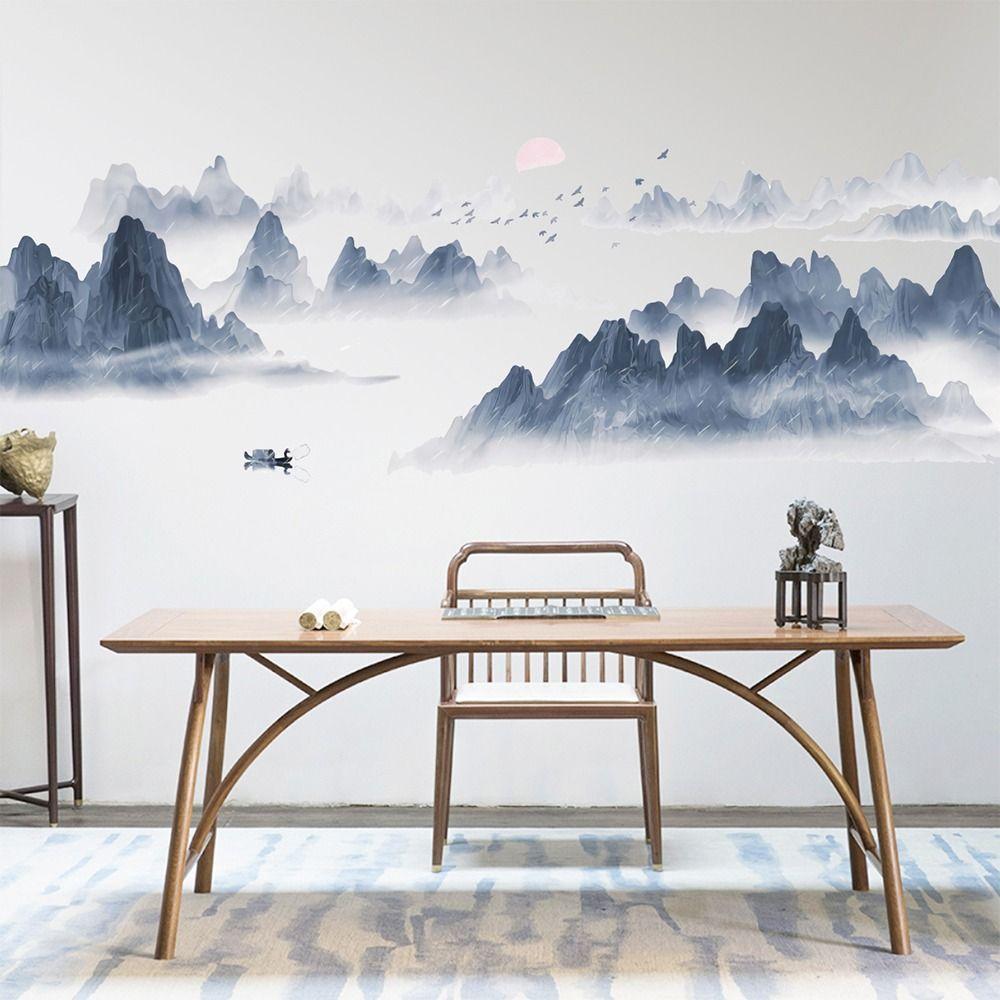 Chinese Style Landscape Painting Sticker Big Size Wall Decorative Decal For Home Decoration