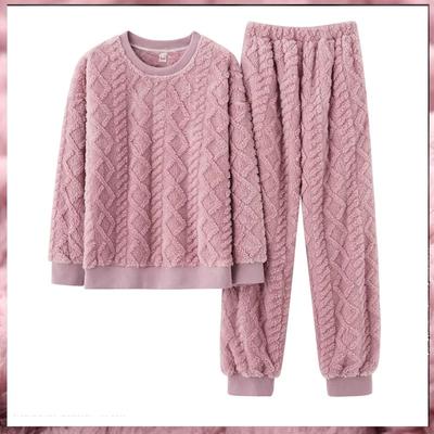 Kadın Ultra Yumuşak Kadife Pijama Takımları Kış Kalınlaştırılmış Pijama Takımı Mercan Kadife Uyku Giyim Uzun Kollu Pantolon Gece Giyim