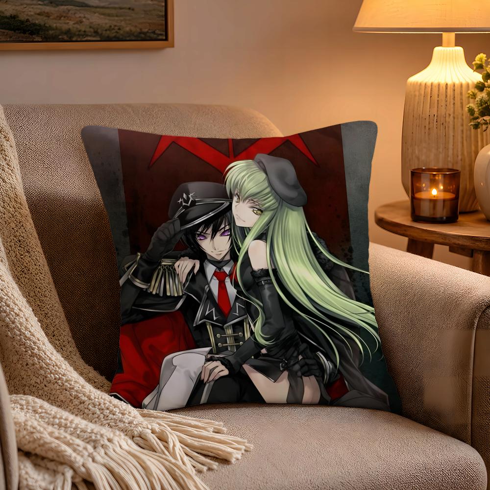 Classic Anime Code Geass Pillow Case Soft Plush Cushion Cover Double Print and Invisible Zipper for Sofa Home Car Use