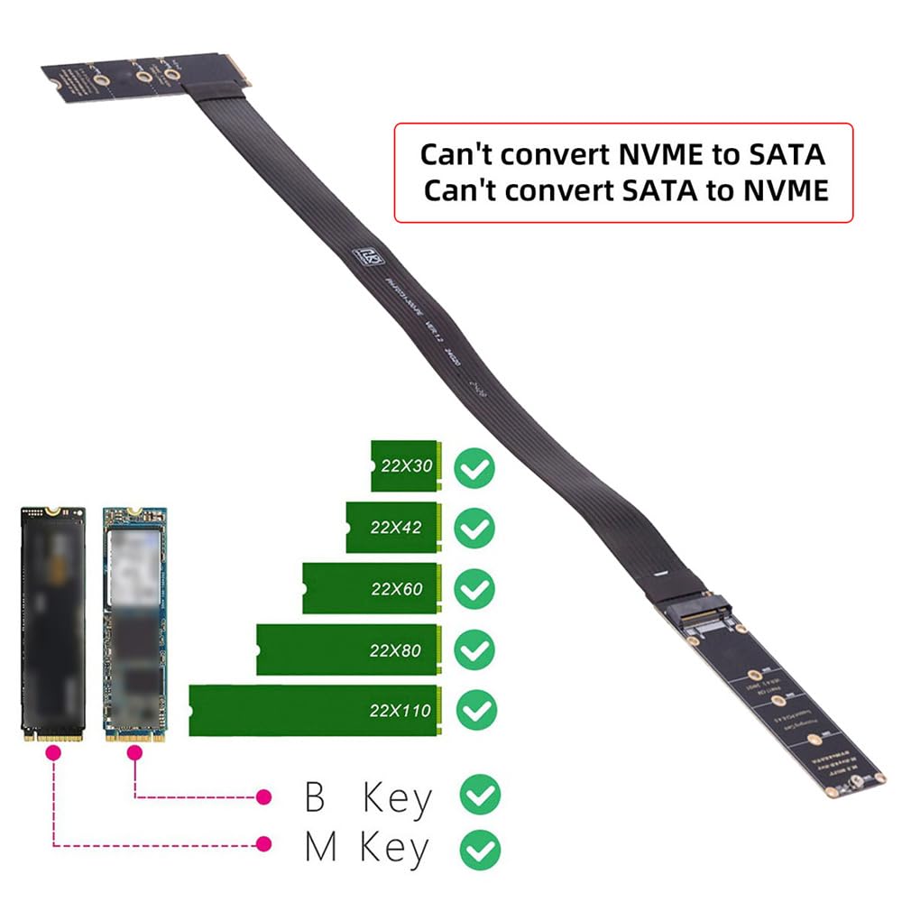 Xiwai NGFF NVME SSD Extender Card Flexible Express Extension Cable 30cm Right Angle 90 Degree Riser Adapter for Mainboard SSD M-Key PCI-E 4.0