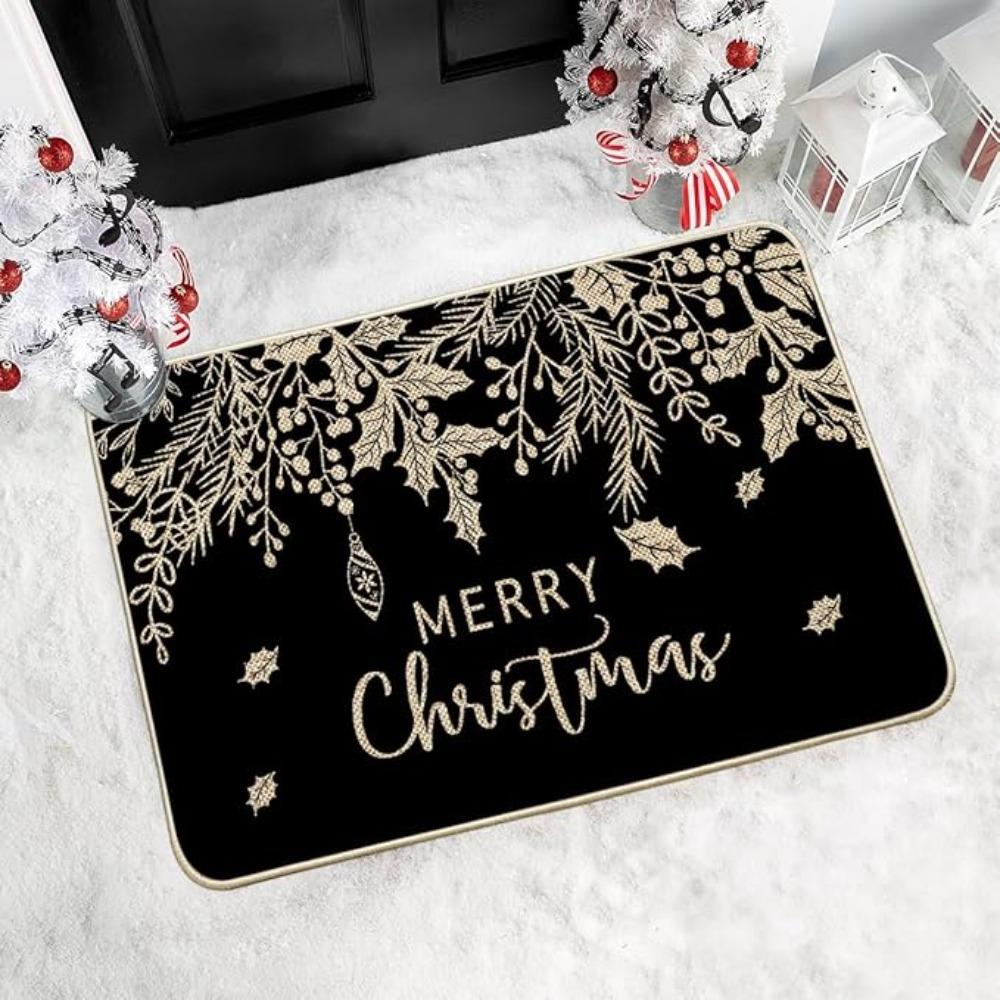Christmas Carpet Mat Rug Snowman with Red Scarf Hat Design Let It Snow MERRY Christmas Text Floor Mat for Home Decoration