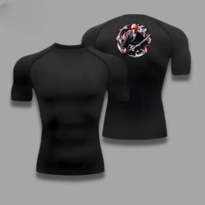 Men Compression T-Shirt for Fitness Running Sports Quick-Dry Bleach Breathable Short Sleeves Stretchy Fabric for Summer Workout