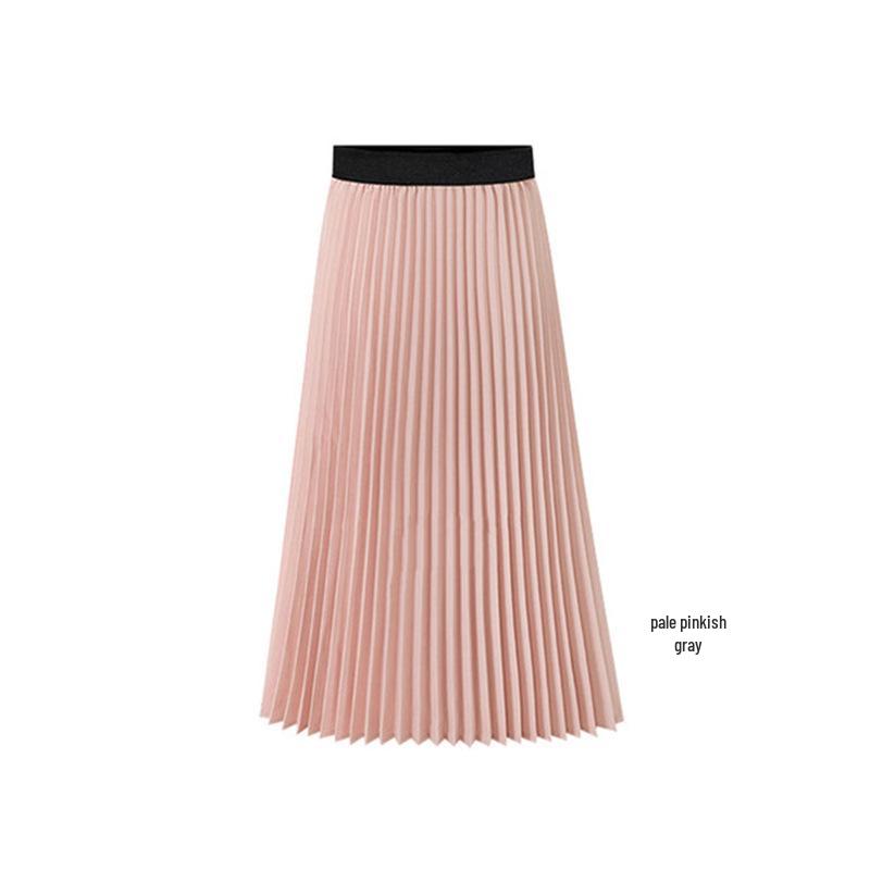 Women's Plus Size Chiffon Pleated A-Line Skirt - Summer Korean Style, High Waist, Medium to Long Length