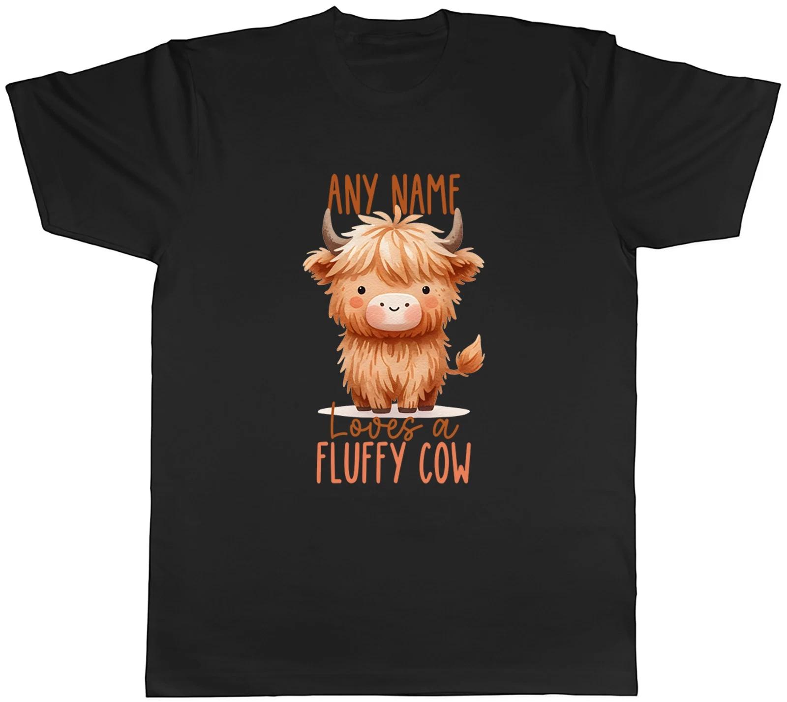 Personalised Loves a Fluffy Cow Highland Cow Mens T-Shirt Tee Gift Top XXXL