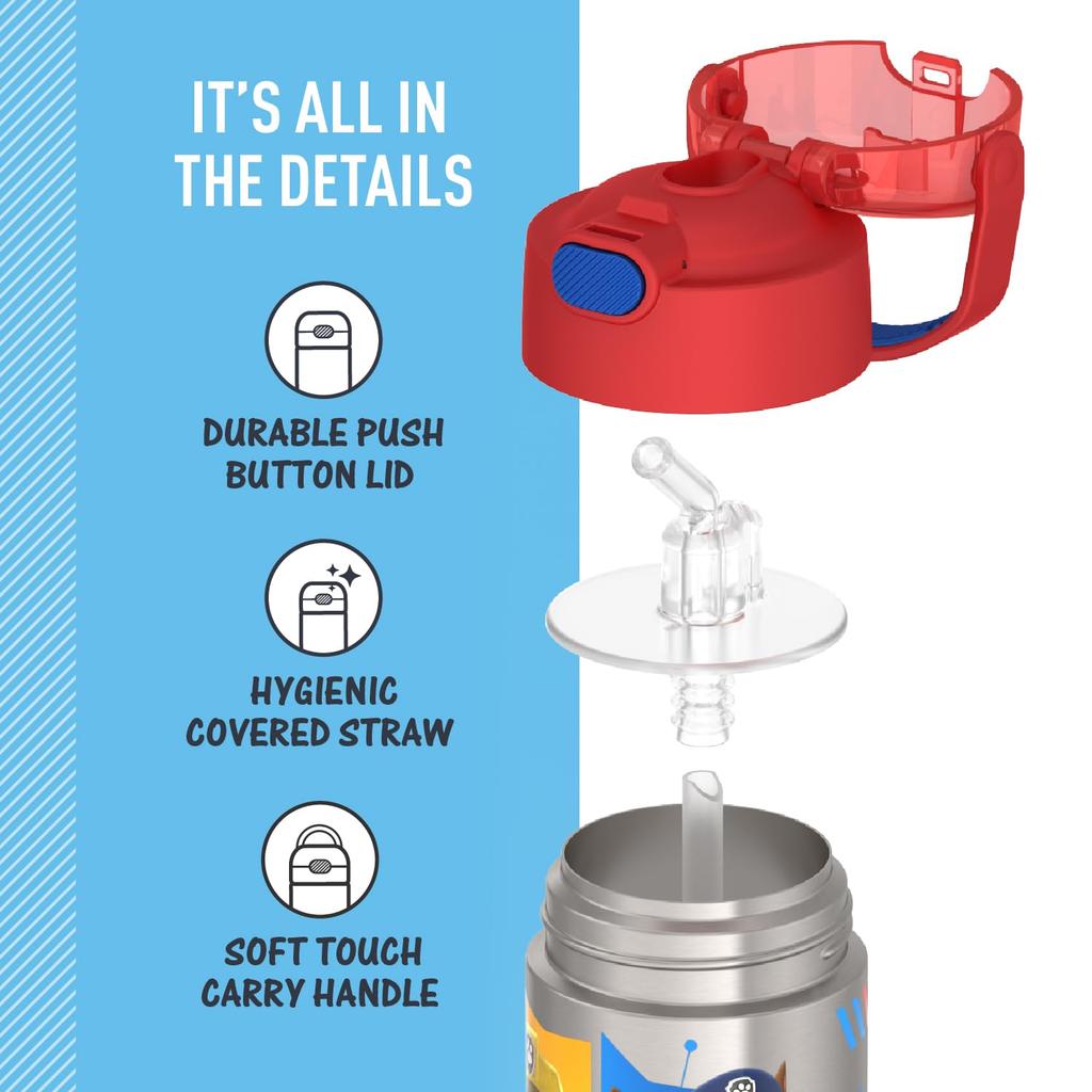 THERMOS FUNTAINER 12oz Stainless Steel Vacuum Insulated Kids Straw Bottle Blue Paw Patrol