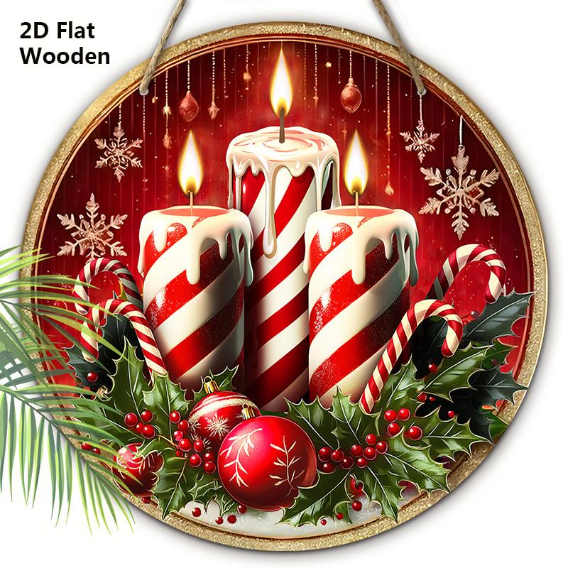

Деревянная рождественская табличка с узором из леденцов - Круглая табличка Navidad для декора на входную дверь или стену - Идеальное рождественское украшение 20cm/7.87in красный