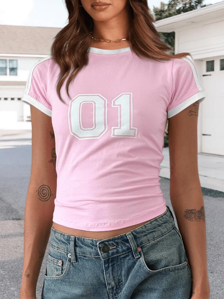Top Corto da Donna Y2K con Stampa di Lettere Manica Corta Baby Tee Camicia Casual Estiva