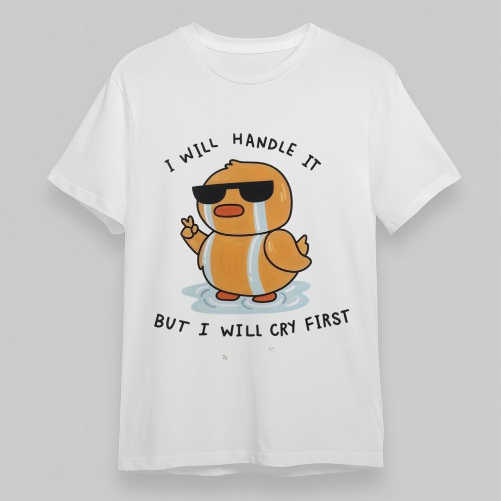 

Women s Classic Oversize T-Shirt First Crying Duck with Sunglasses and V Sign S