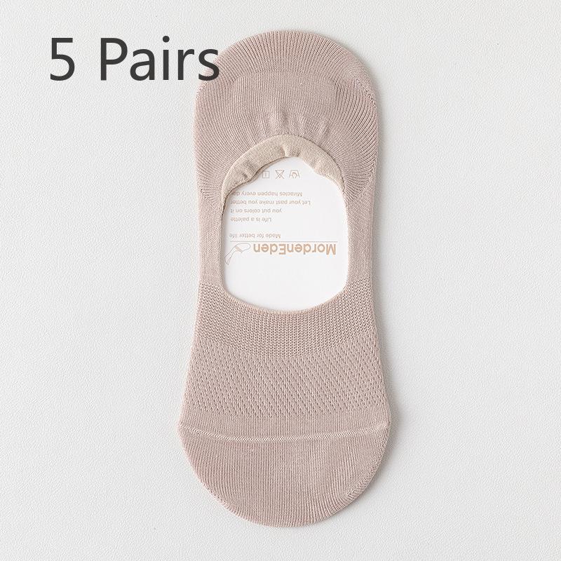 5 Pairs of Men's Summer Thin Cotton Odor-proof Invisible Non Slip Cotton Socks