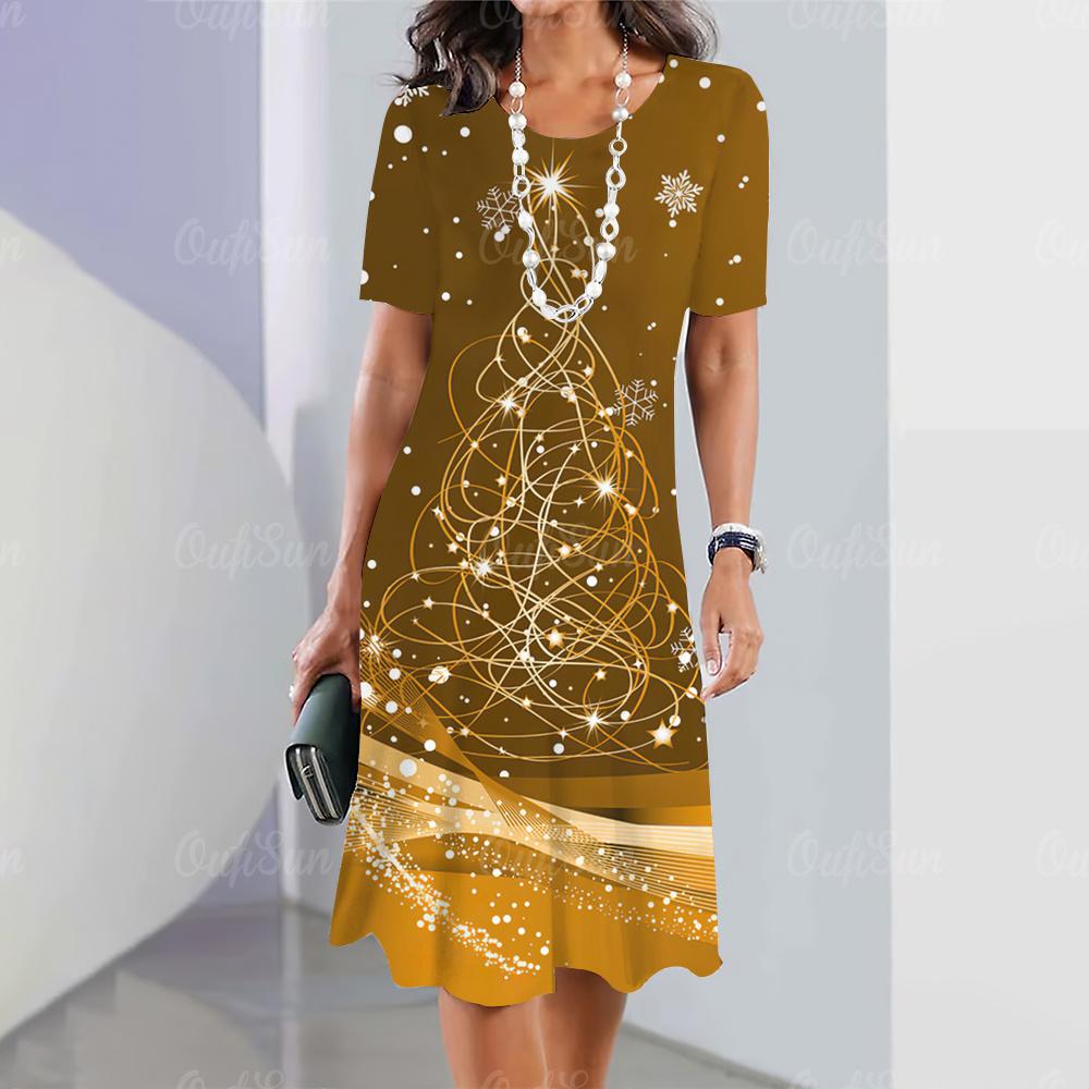 New Women's Dress Retro Dress Starlight Print Casual Short Sleeve Fashion Women's Plus Size 2K Clothing