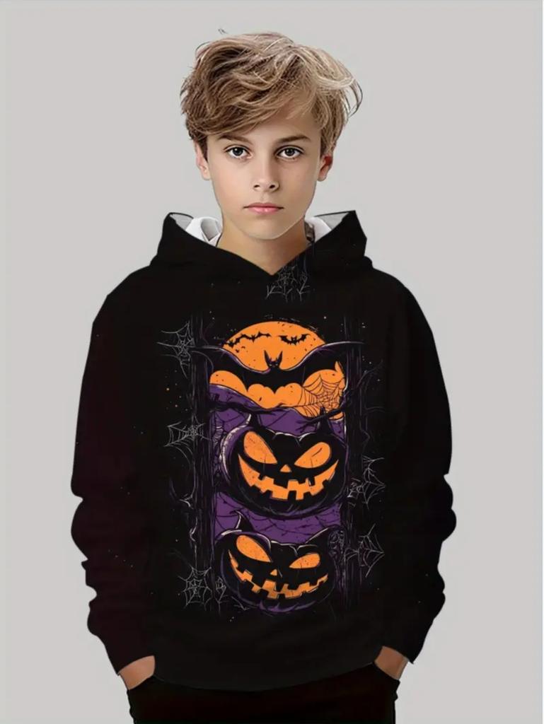 Kids Halloween Sweatshirt Boys Girls Pumpkin Head Elements 3D Print Hoodies Autumn Winter Fashion Pullover Children Clothes