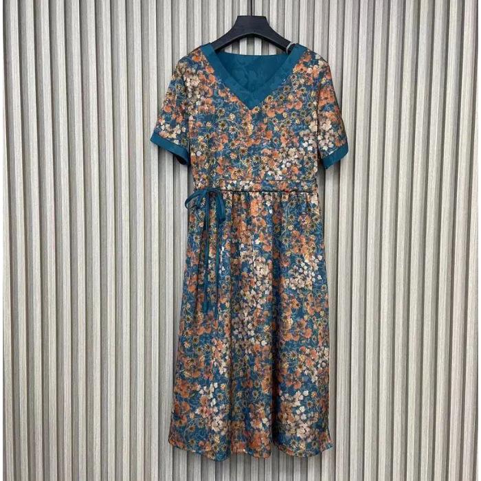 

Ke Bingsi foreign style belly cover loose short-sleeved skirt summer dress new large size women s dress with pockets 5XL