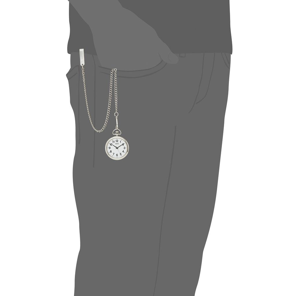 Citizen Q&Q Pocket Watch with Chain QA70-204 White     Classic Vintage Style, Durable Quartz Movement, Unisex Accessory