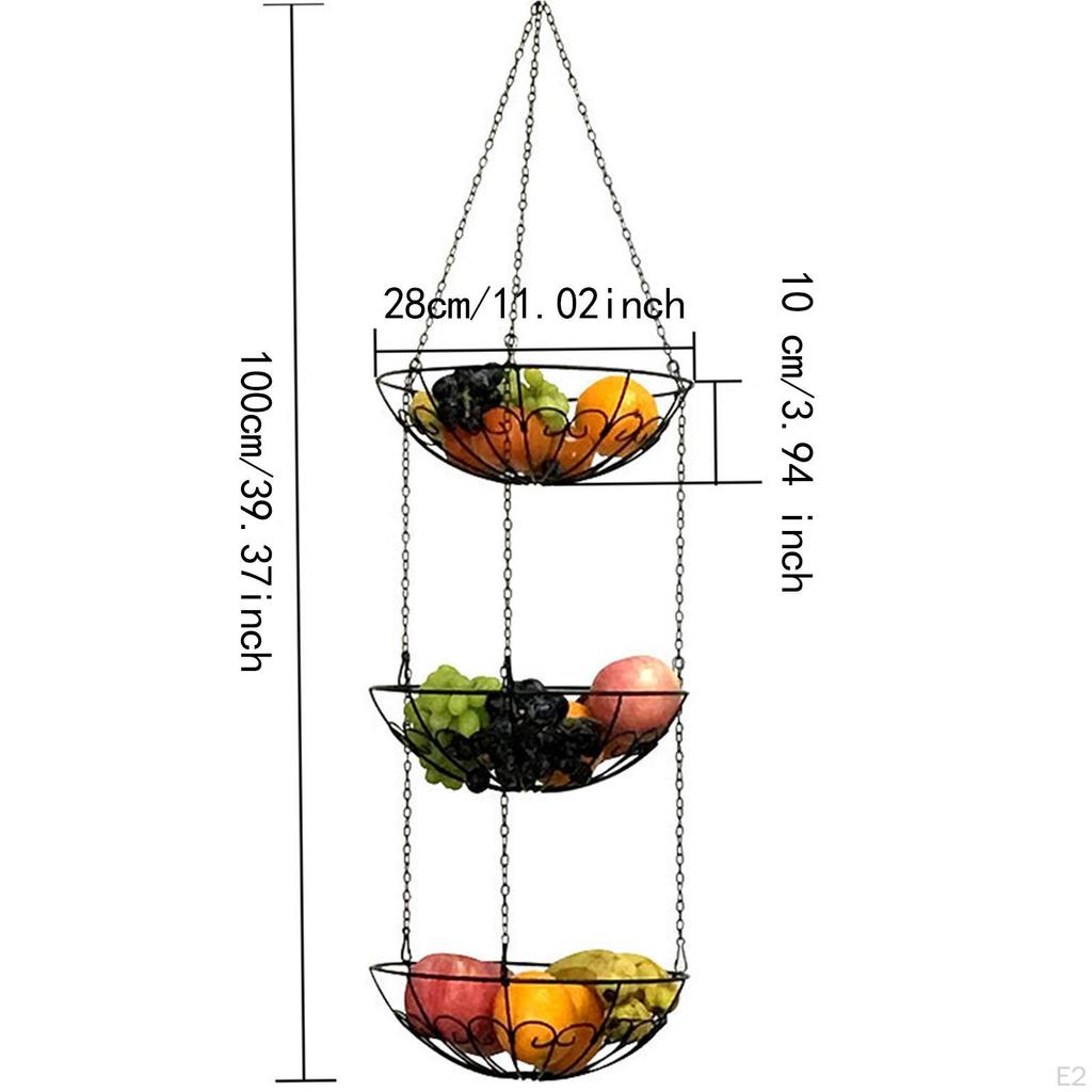 3 Tier Hanging Fruit Basket Rack Iron Wire Multifunctional Vegetable Storage Organizer