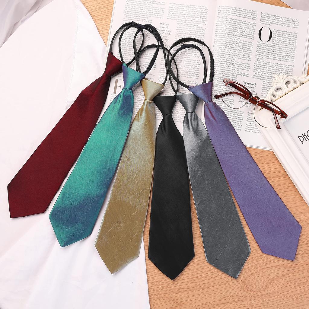 [Allegra K] One-touch tie, 8cm, regular tie, solid color, zipper, adjustable, business, graduation, uniform, men's, wine red, one size