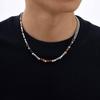 Vnox Collier Réglable 46-51cm Acier Bambou avec Fermoir Mousqueton, Perles d'Agate Naturelle Bijoux Minimalistes Cadeau pour Hommes Femmes