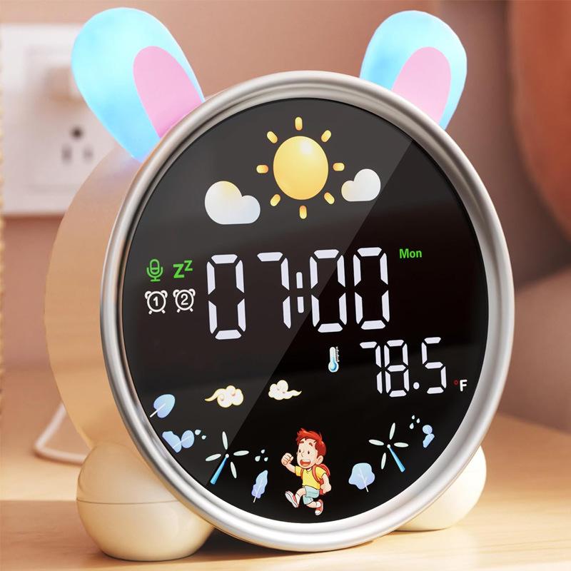 Cute Rabbit Cat LED Alarm Clock Christmas Gift Night Light for Sleep Camping