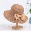 Eugen Yarn Bow Flat Top Sunshade Sunscreen Straw Hat Women's Summer Outdoor Face Small Breathable Seaside Beach Top Hat