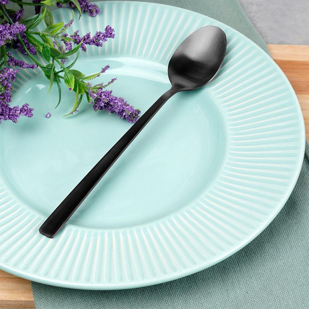 4x Schwarze Cocktail-Löffel Lange Dessert-Löffel für Eis Kaffee-Löffel Set