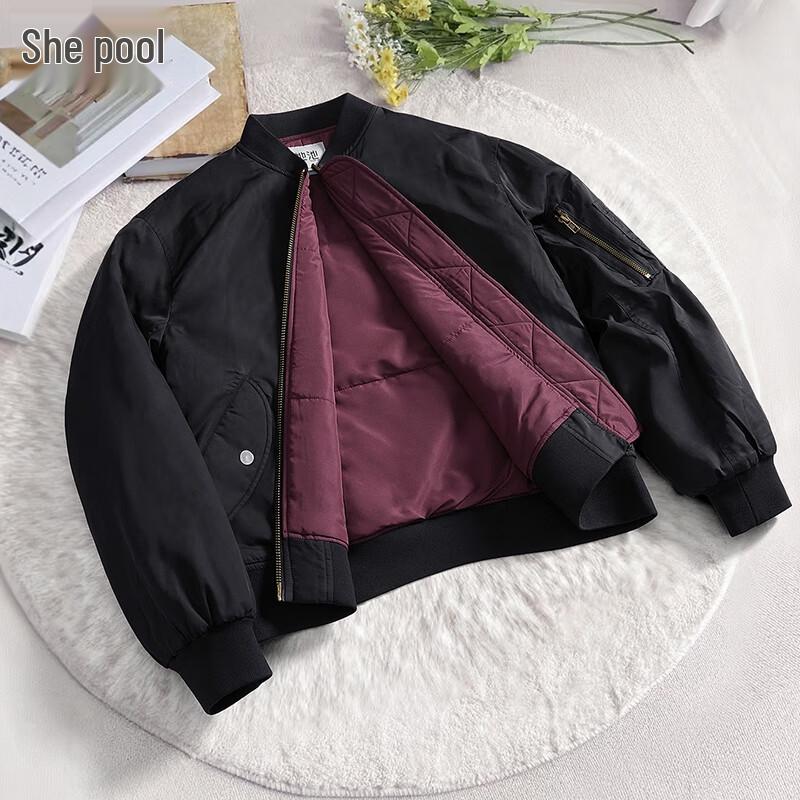 

Women s Padded Baseball Collar Short Jacket L
