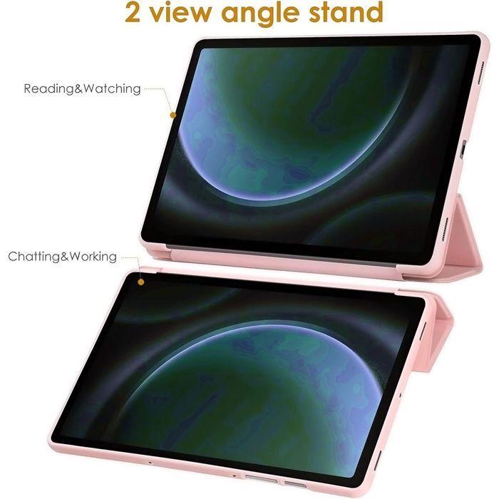Coque pour Samsung Galaxy Tab S9 FE/S10 FE - Rose - Protection Anti-Rayures - Support Pliable - Veille-Réveil