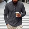 Mens Loose Fit Long Sleeve Henley Shirt Casual Basic Top