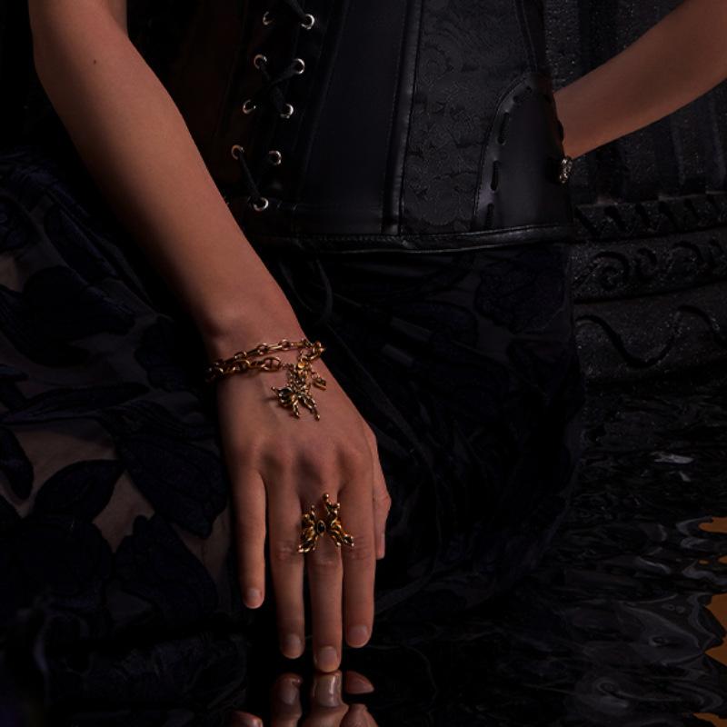 Sophisticated Black Agate Butterfly Ring For Women Unique Adjustable Copper Accessory Fashion