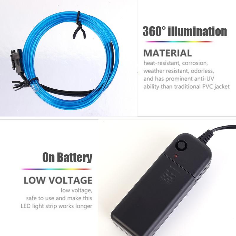 Car Interior Atmosphere Lamp Strip Shearable Neon EL Cold Light Wire Light AA Battery Controller Ambient Decorative Light Lamp