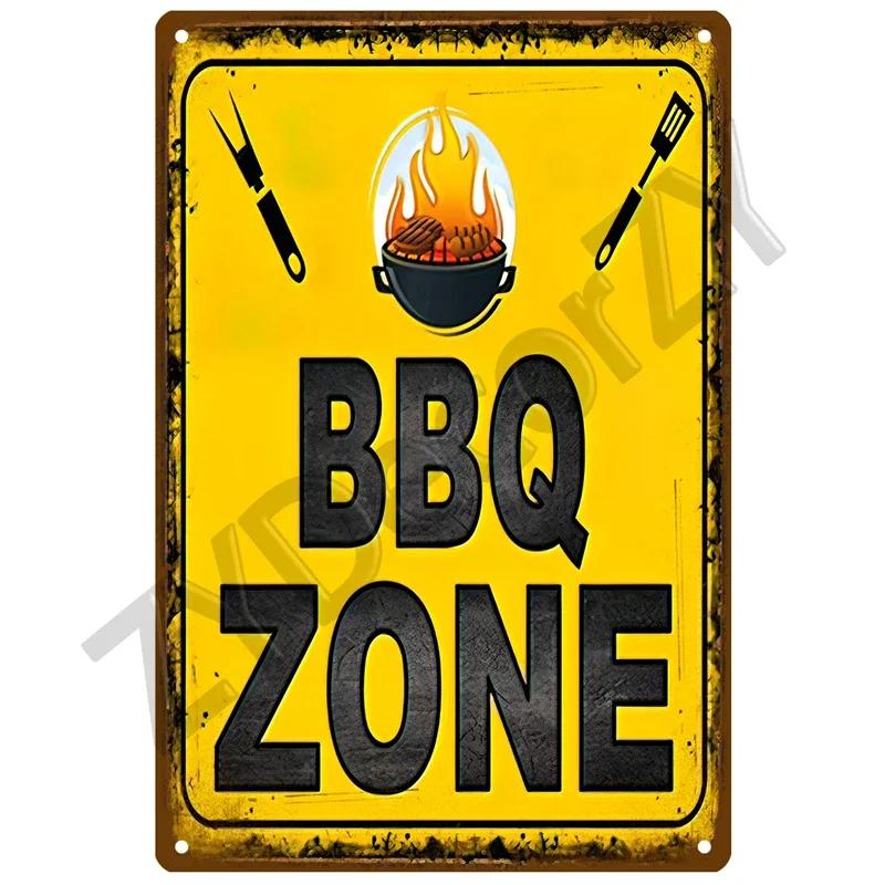 Retro BBQ Tin Sign - Vintage Wall Posters & Metal Decor - Decorative Wall Plate for Kitchens, Patios & Barbecue Themed Spaces