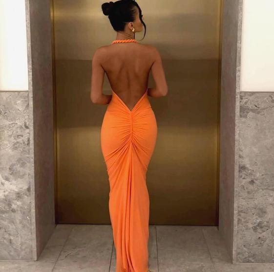 Rochie Maxi Bodycon Ruched Fără Spate cu Gât Legat, pentru Femei, Primăvară/Vară 2026, pentru Vacanță și Plajă.