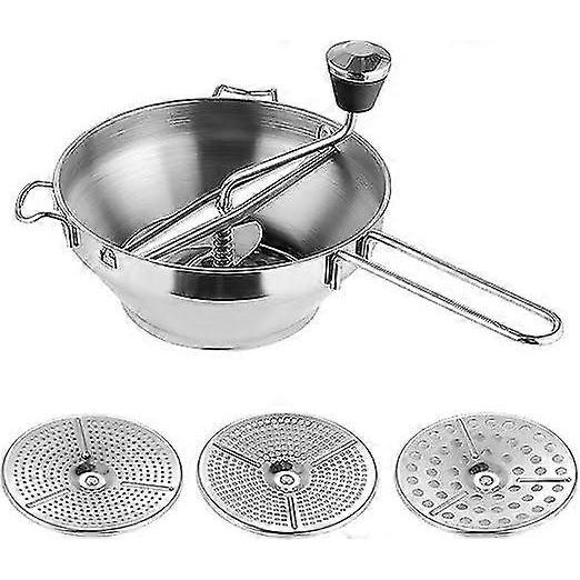 Food Mill Stainless Steel, 32cm Hand Crank Baby Food Grinder Rotary Food Mill Sieve Grater Jam Mill Unique Uses Durable Manual Food Grinder With 3 Dis