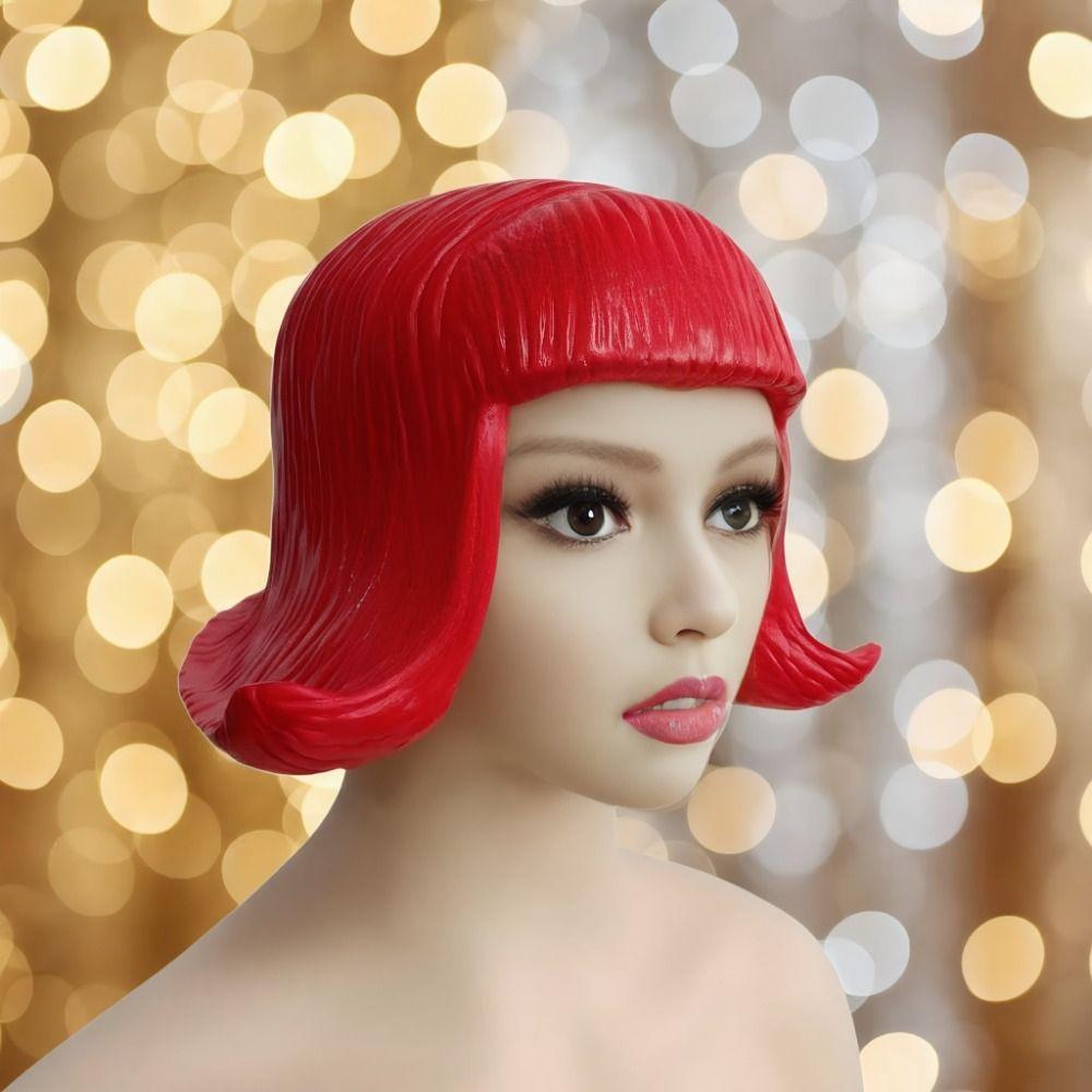 Realistic Latex Mask Short Bob Overhead Masks Novelty Rubber Colorful Hair Hats  Masquerade