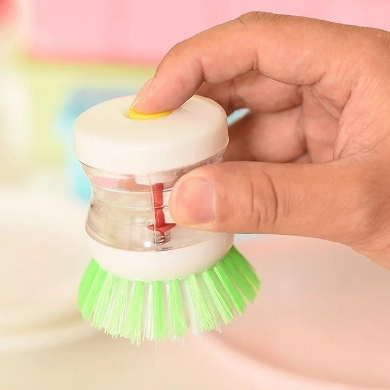1 Pcs  High Quality Plastic Kitchen Washing Utensils Pot Dish Brush with Washing Up Liquid Soap Dispenser Color Random