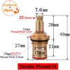 Faucet Ceramic Cartridge Valve, G1/2" Brass Tap Ceramic Disc Cartridges Replacement for Hot Cold Water (Type F2- H49mm)