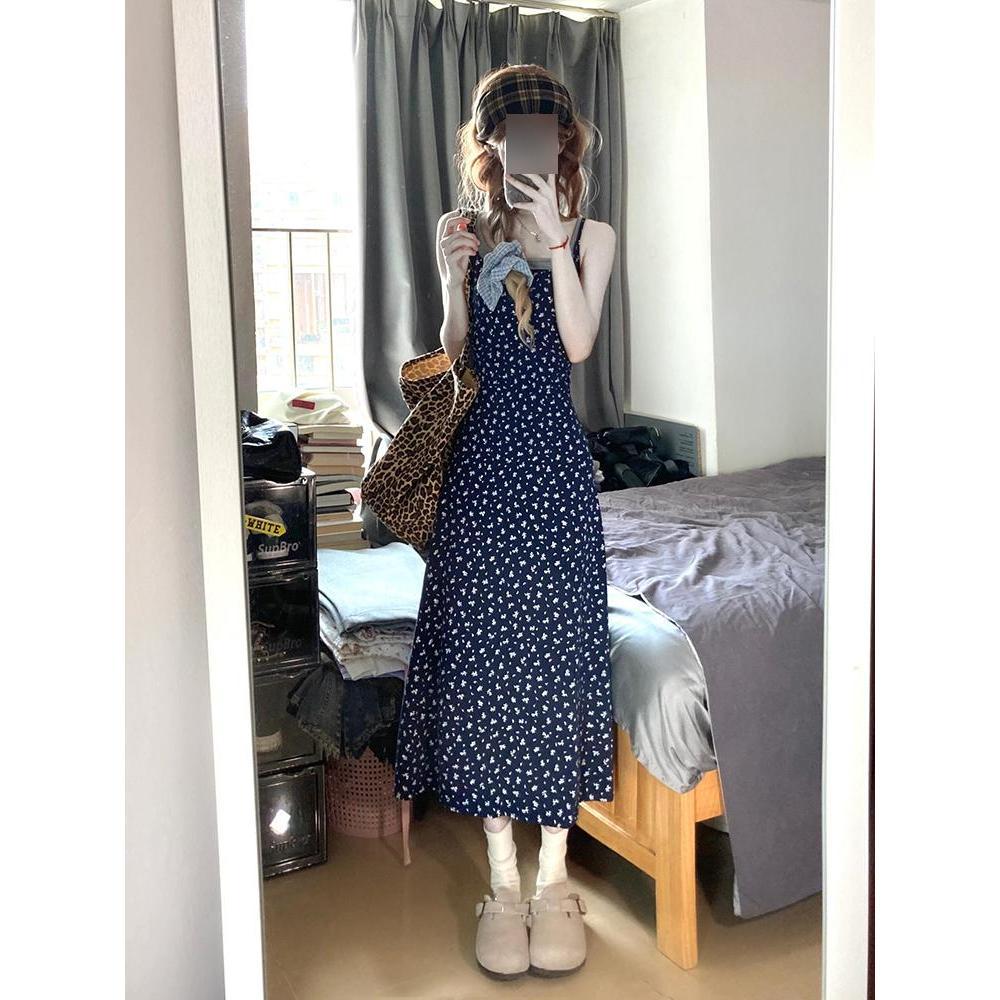 Fake two-piece floral suspender dress for children's summer leisure, new seaside vacation beach dress