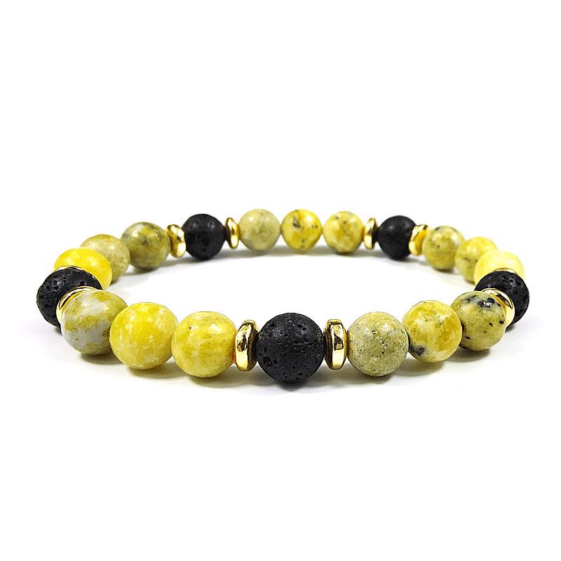 Natural Stone Beaded Bracelet - Pink Zebra Hematite, Unisex Design