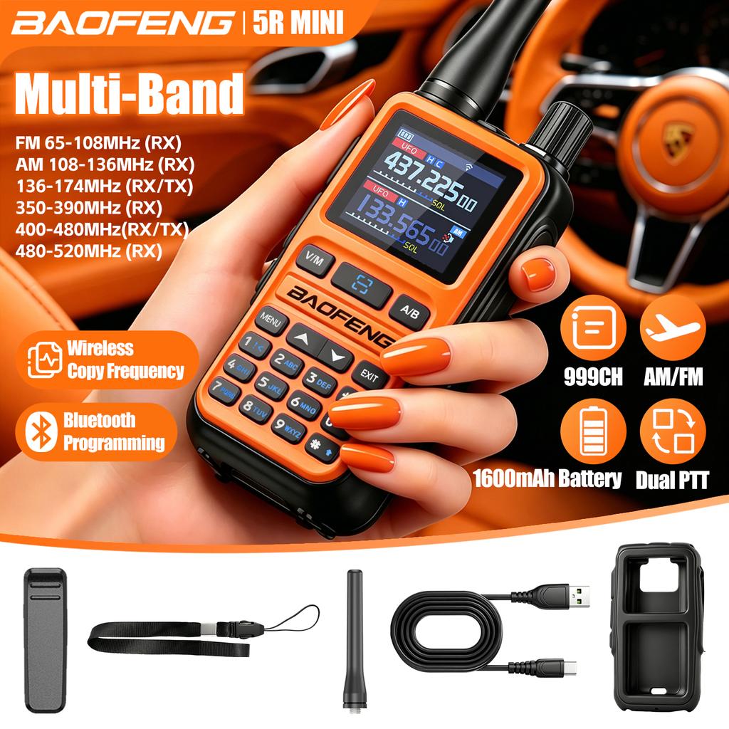 Baofeng 5Rmini Walkie-Talkie Bluetooth Programming Aviation Receiver Dual PTT Transmitter Key Outdoor Travel Baofeng Handheld RA