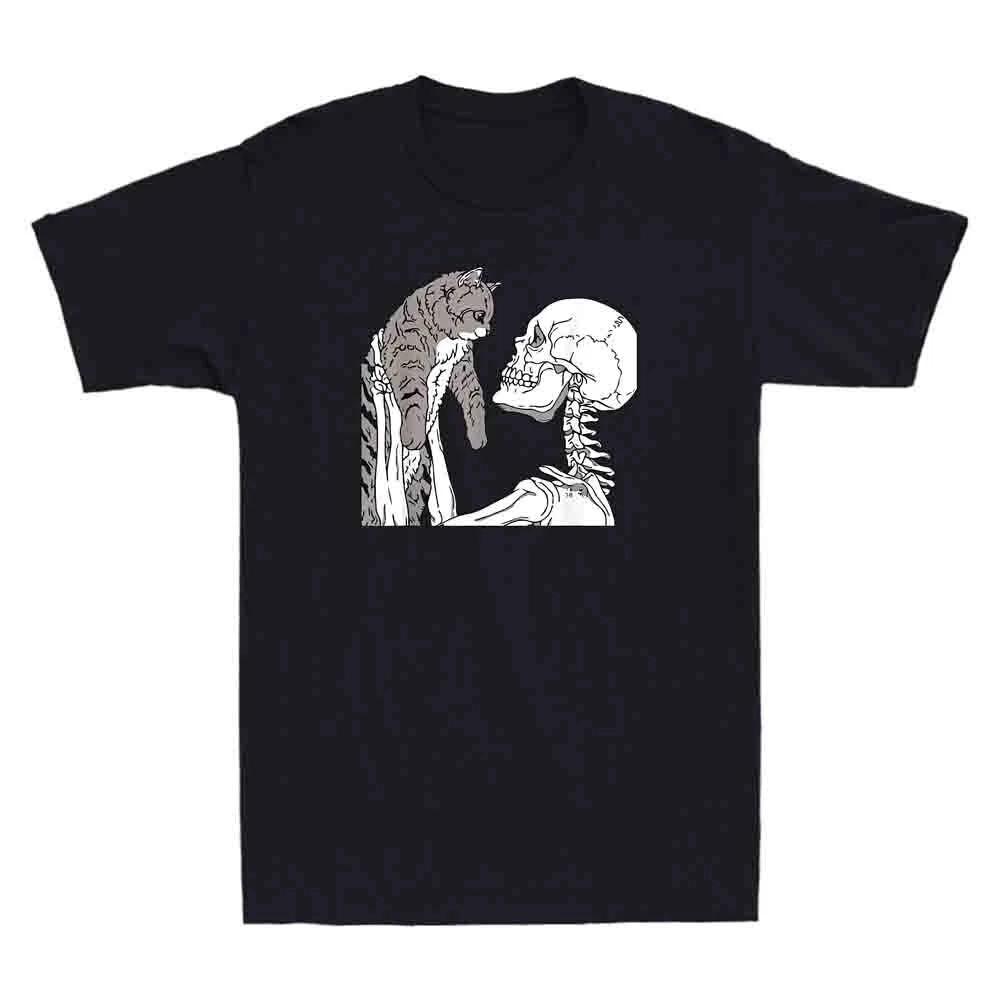 Skeleton Holding A Cat Skull Funny Art Dark Vintage Mne s Short Sleeve T-Shirt XXXL