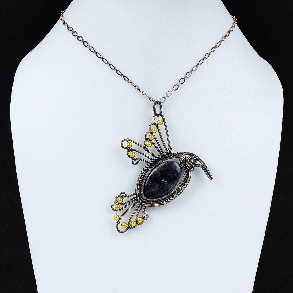 Pandantiv Iolit Piatra Soarelui Pandantiv Înfășurat în Sârmă de Cupru Pandantiv cu Piatră Prețioasă Bijuterii Uimitoare din Cupru Handmade Brand Nou Pandantiv Pandantiv Pasăre Pentru Cadou